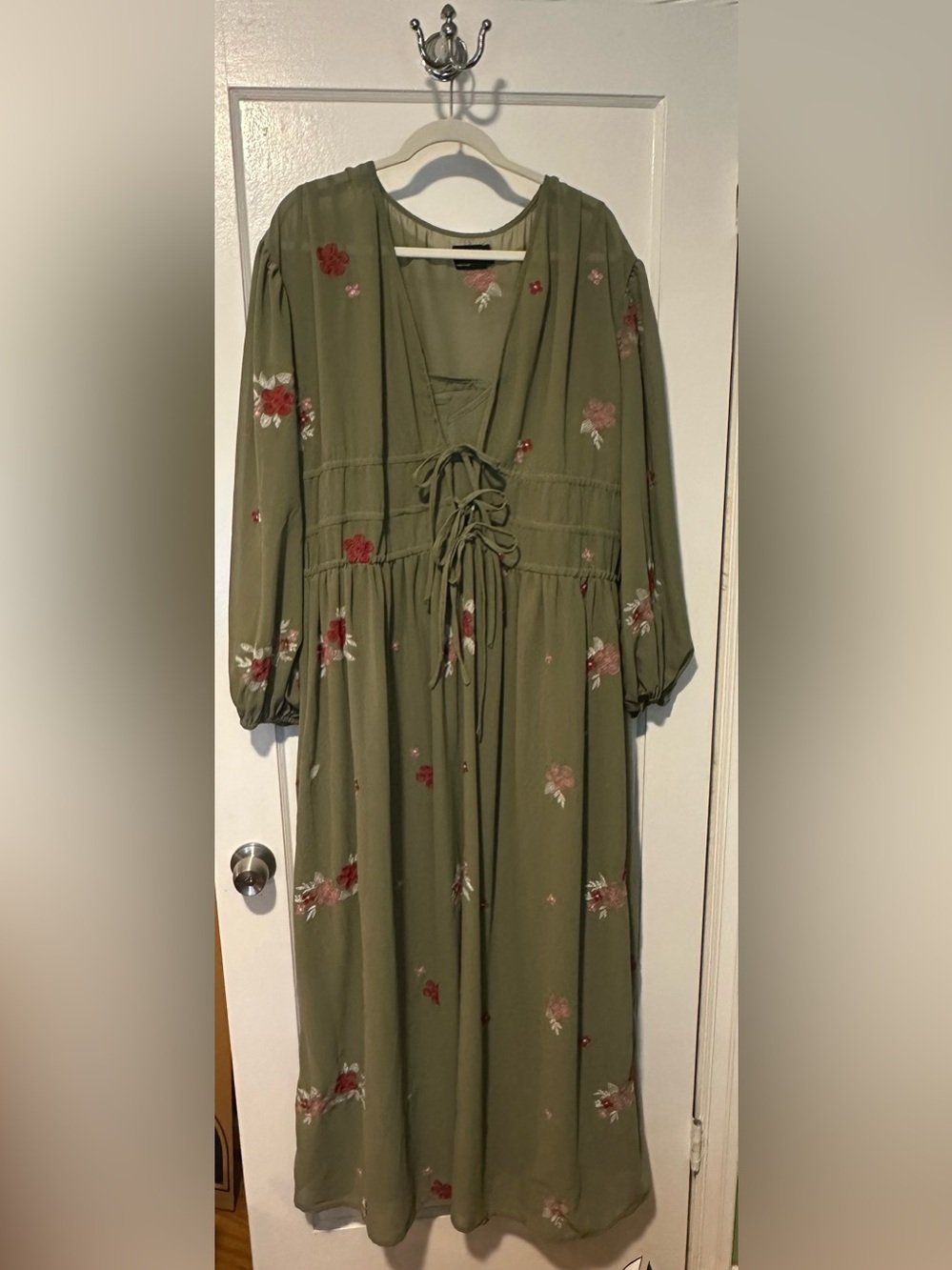 ASOS DESIGN Curve Soft All Over Embroidered Maxi Dress in Khaki